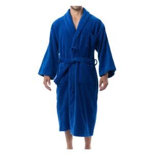 Alpine Swiss Blue Cotton Plush Bathrobe Unisex Men’s M/L Super Absorbent Spa